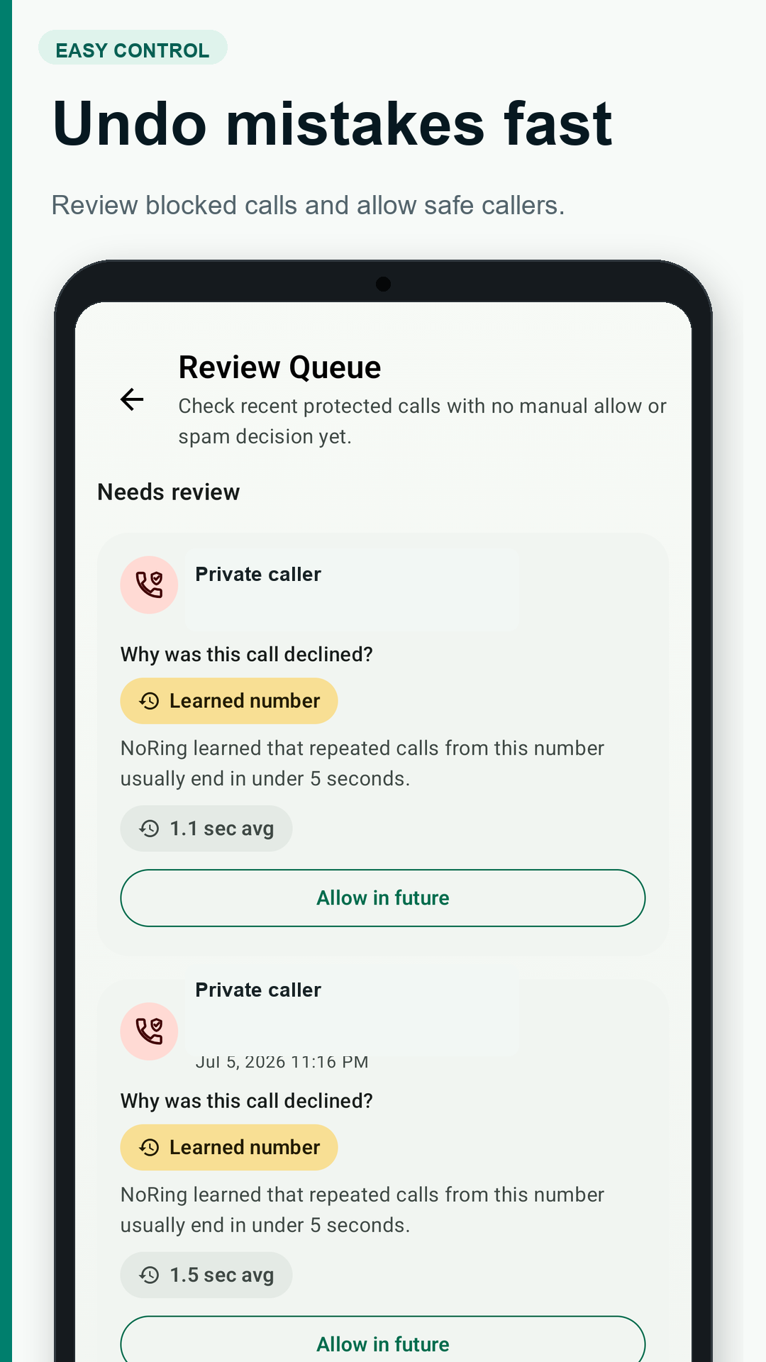 NoRing Android app screenshot for truecaller alternative